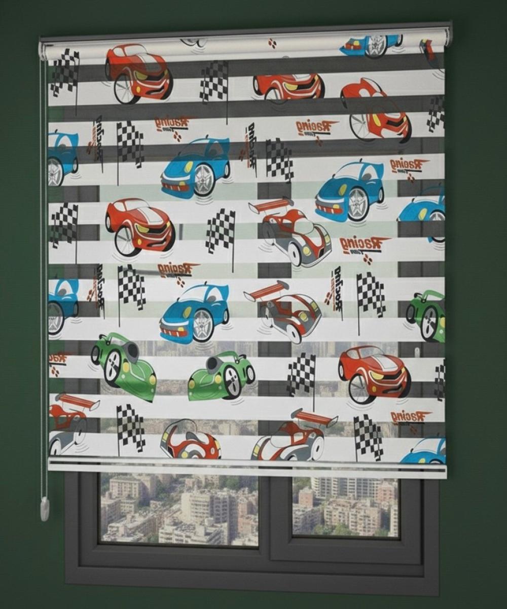 Çocuk Odası  Racing Araba Desenli Zebra Perde