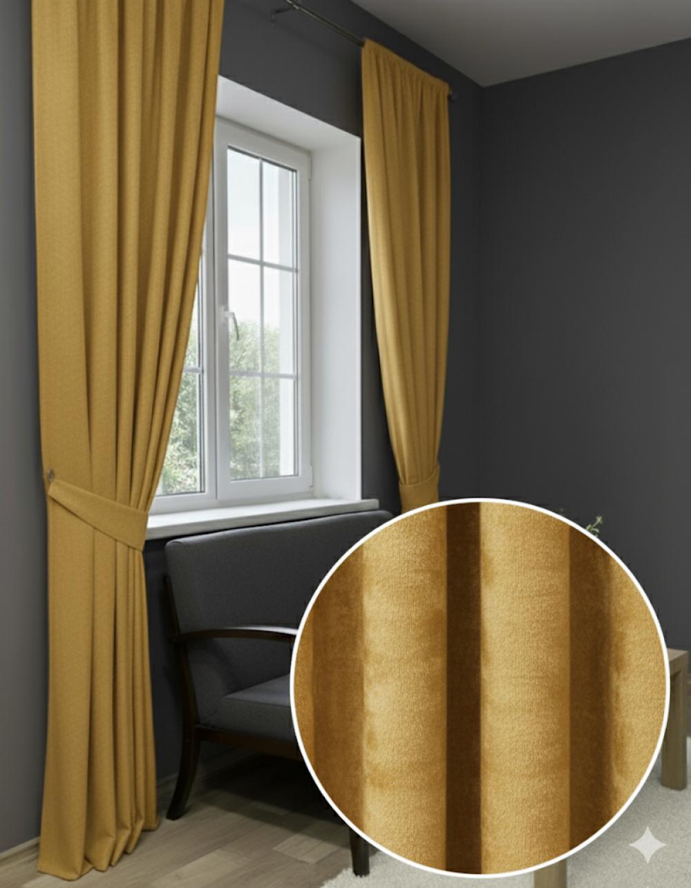 Hardal Fon Perde | Düz Petek Dokuma | Modern Salon Perdesi