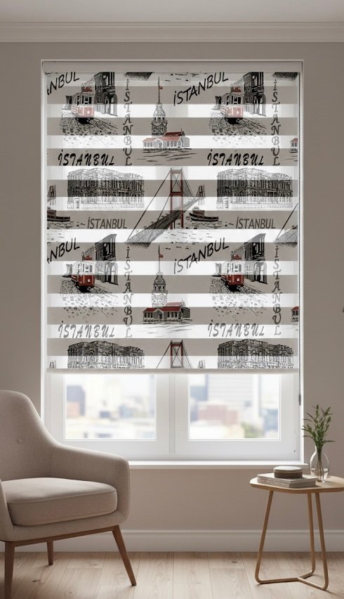 İstanbul Baskılı Zebra Perde