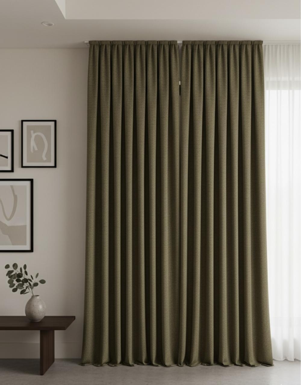 Yağ Yeşili Keten Görünümlü Fon Perde