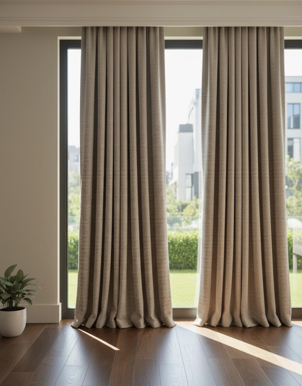 Lüx Keten Görünümlü Bej Fon Perde | Hazır Naturel Kanat