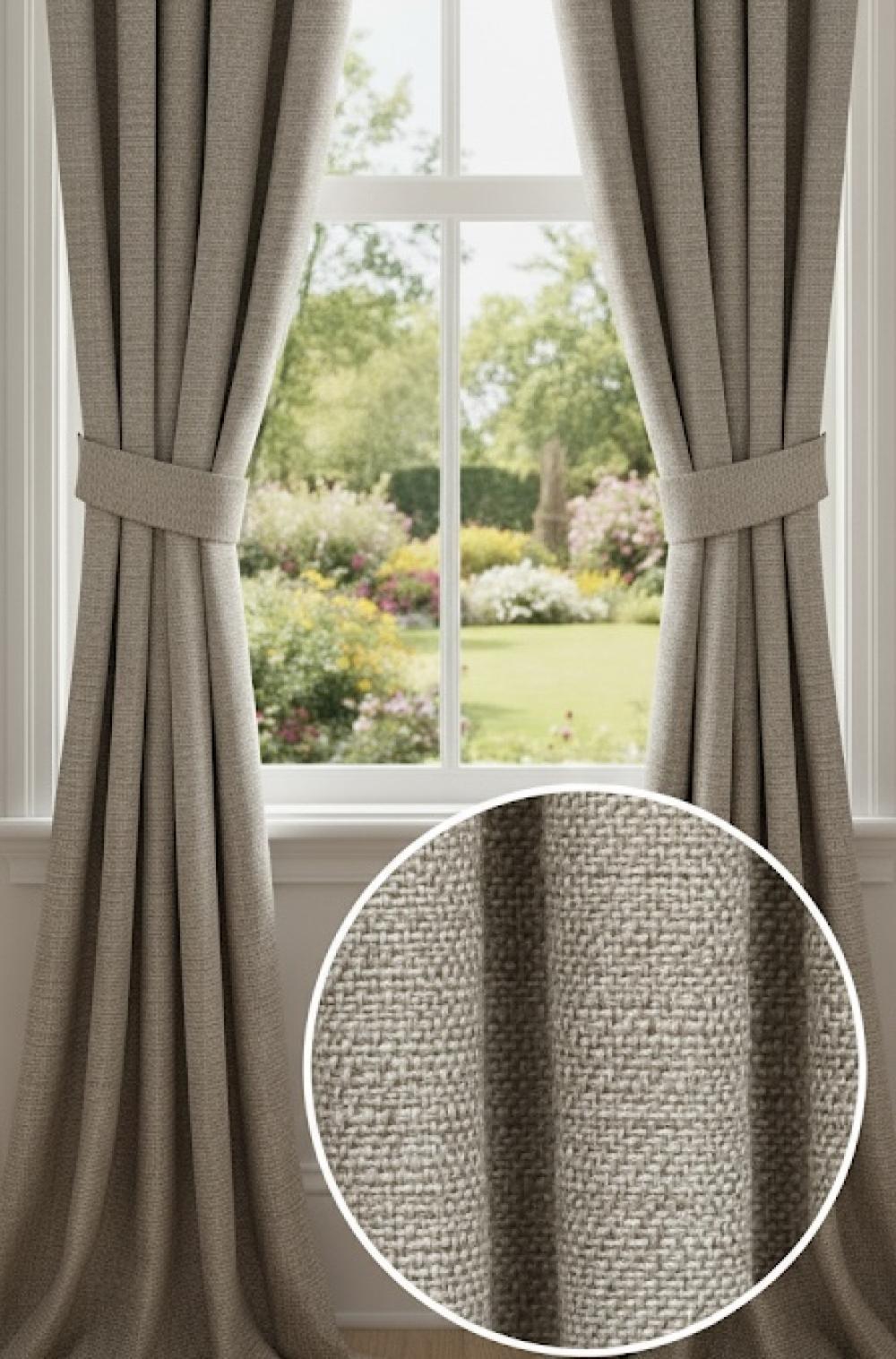 Lüx Keten Görünümlü Krem Fon Perde | Hazır Naturel Kanat