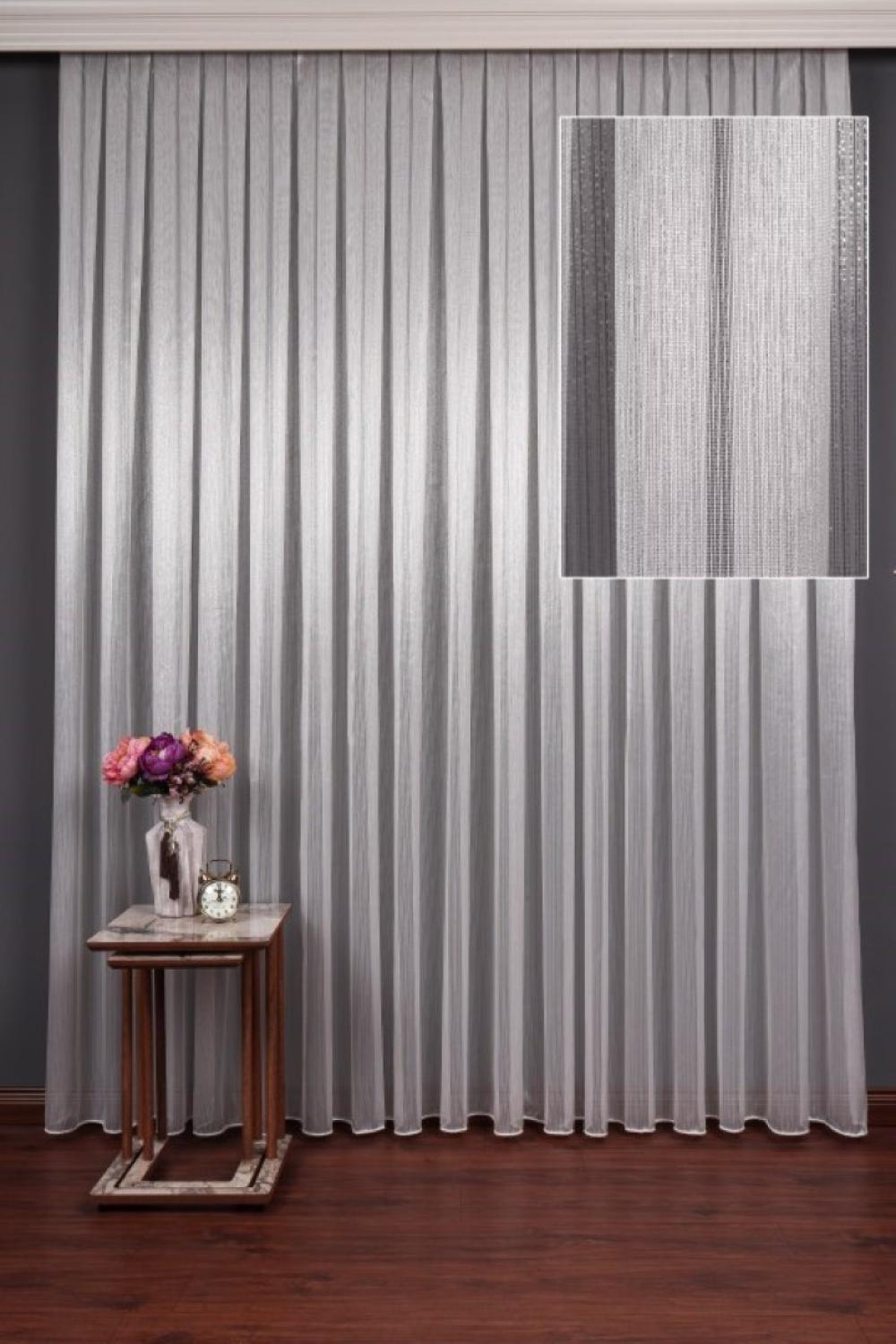 Elit Gümüş Simli Düz Tül Perde