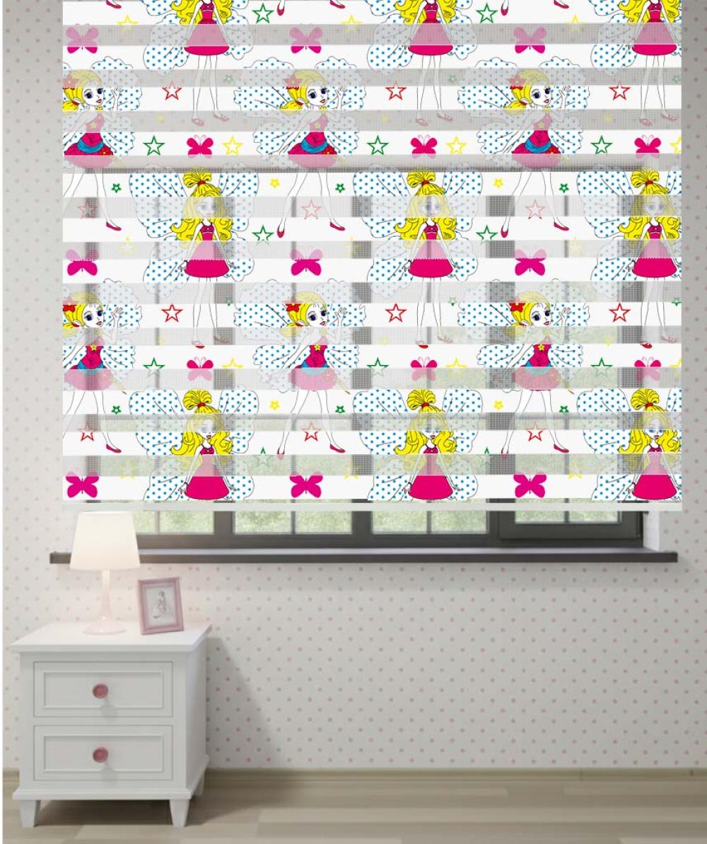 Kız Çocuk Odası Barbie Baskılı Deseli Zebra Perde Modelleri