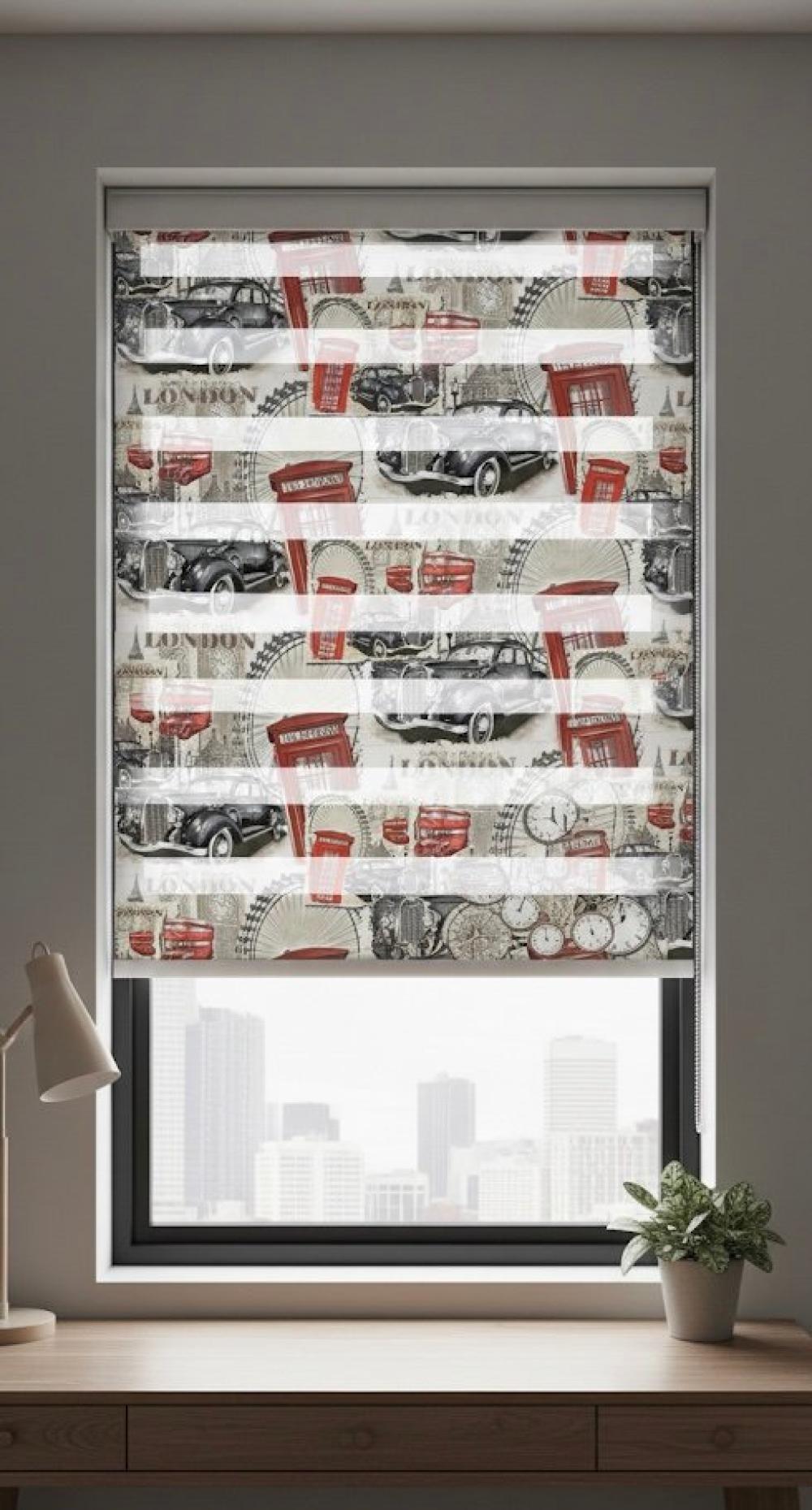 Klasik Araba Deseni Zebra Perde