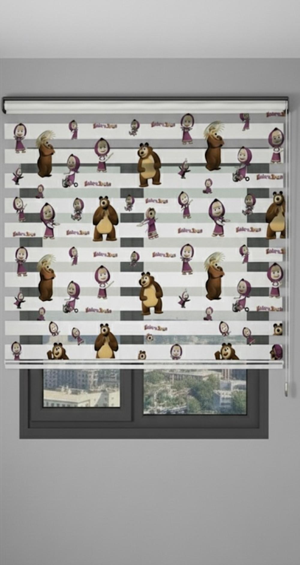 Masha ve Kocaayı Desenli Çocuk Odası Zebra Perde