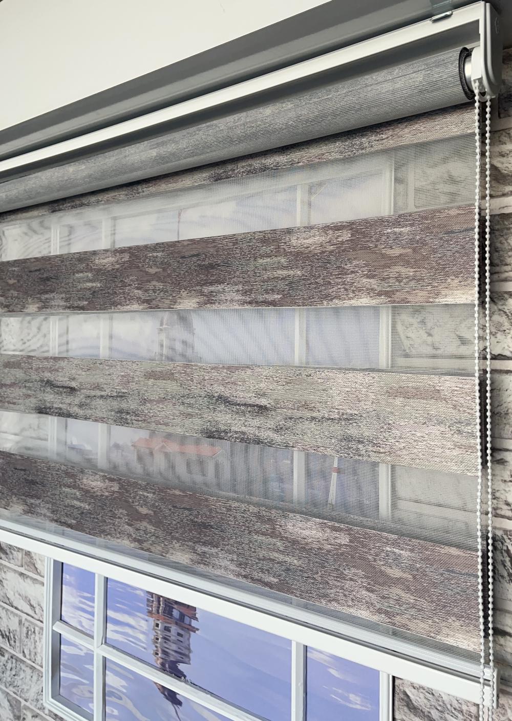 Eskitme Ahşap Zebra Perde