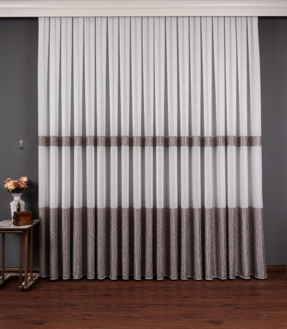 Vizon/Kahve Pano Tül Perde: %100 Polyester Örme, Yüksek Kalite