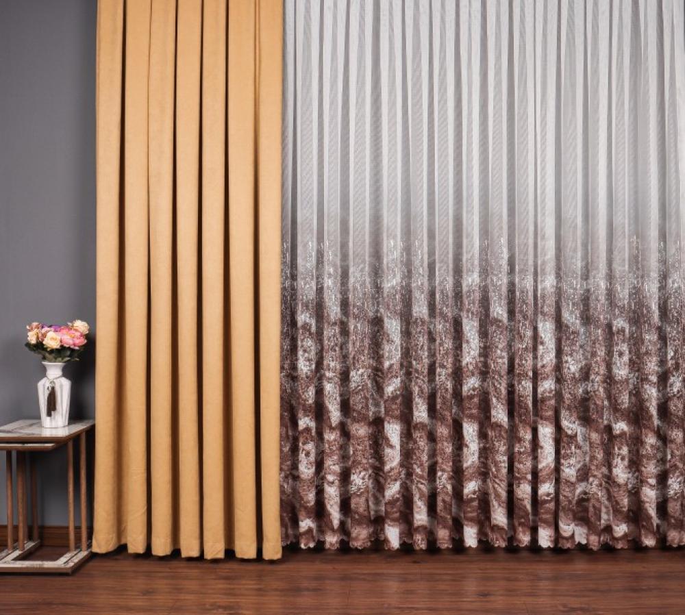 Pliton İpeksi Doku Soft Bej Örme Tül Perde 