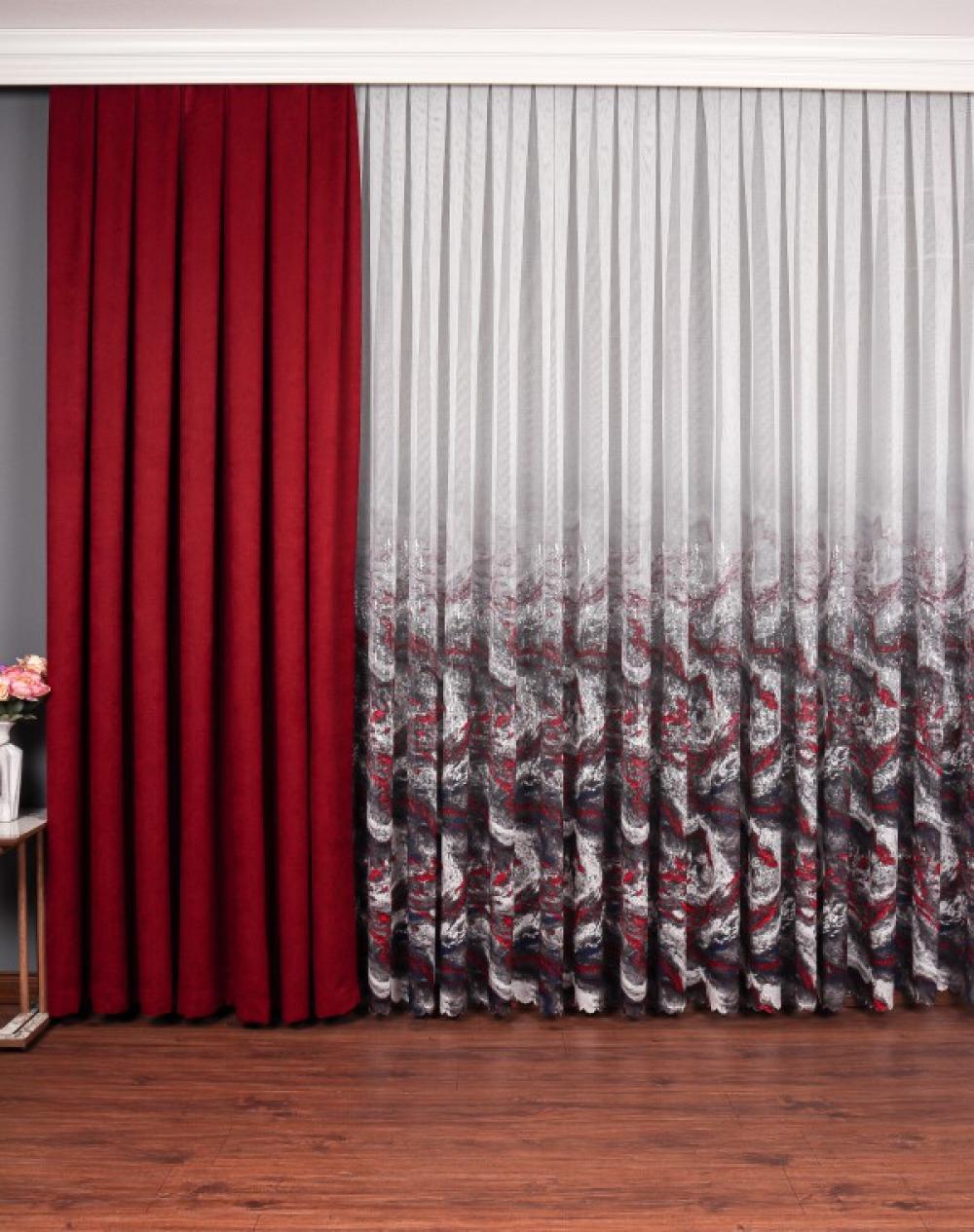 Pliton Royal Örme Tül Perde Bordo