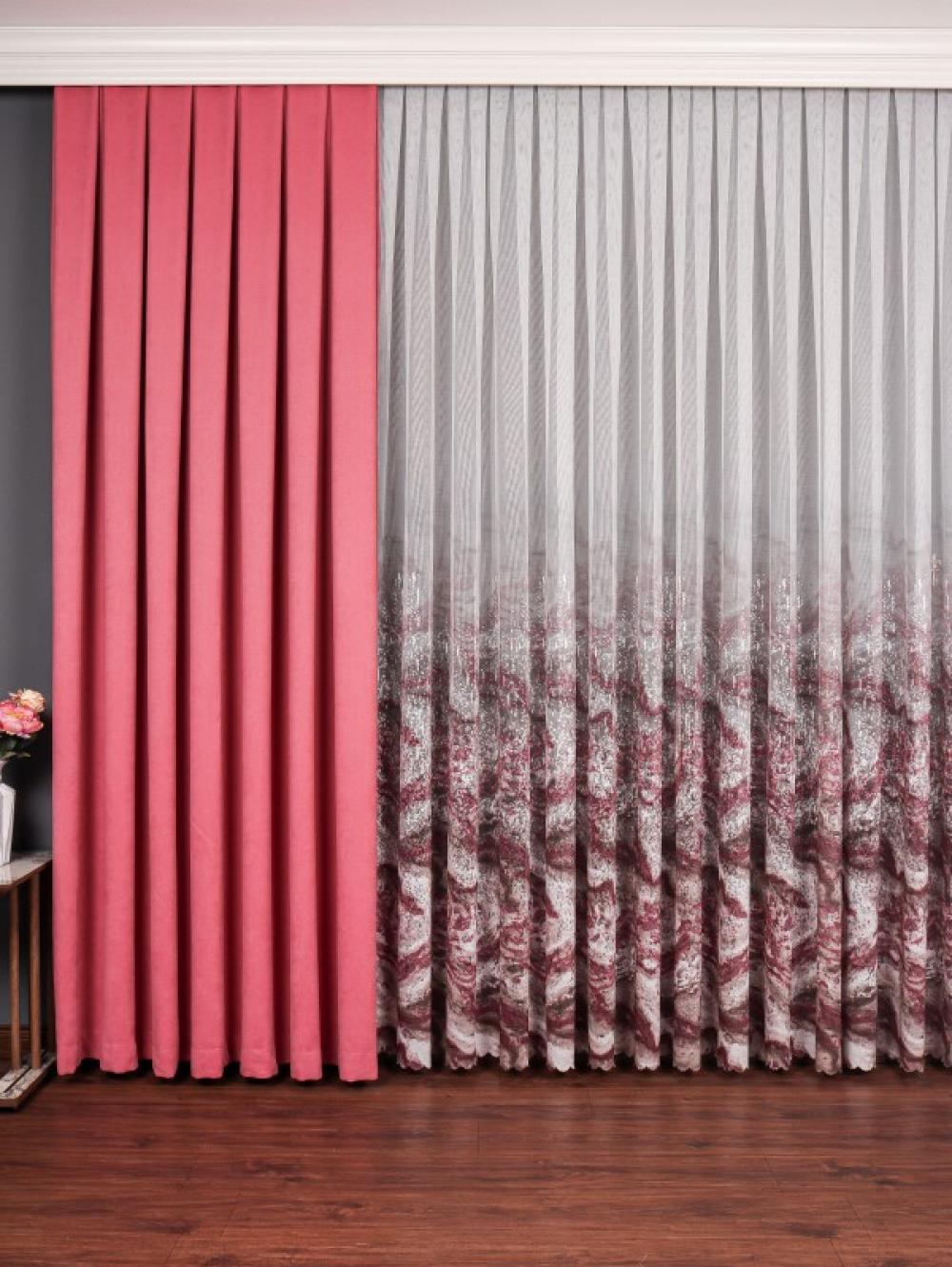 Pliton Berry Örme Tül Perde Bordo Pembe