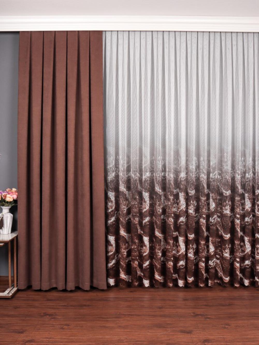 Pliton Moka Rüyası Örme Tül Perde Koyu Kahve