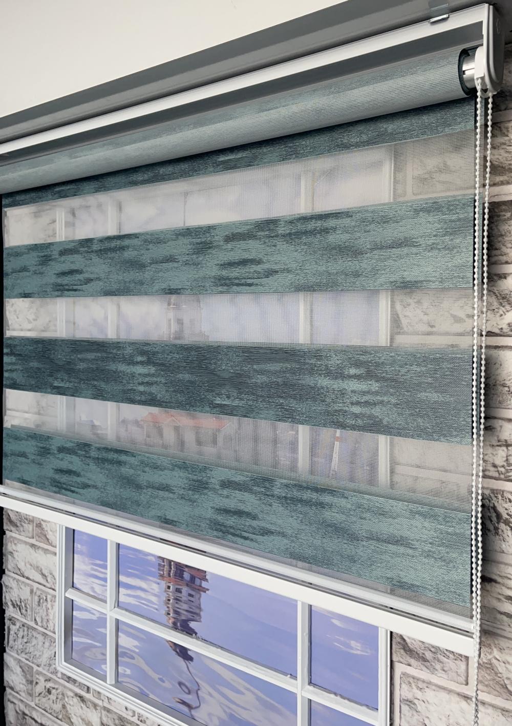 Su Yeşili Eskitme Zebra Perde